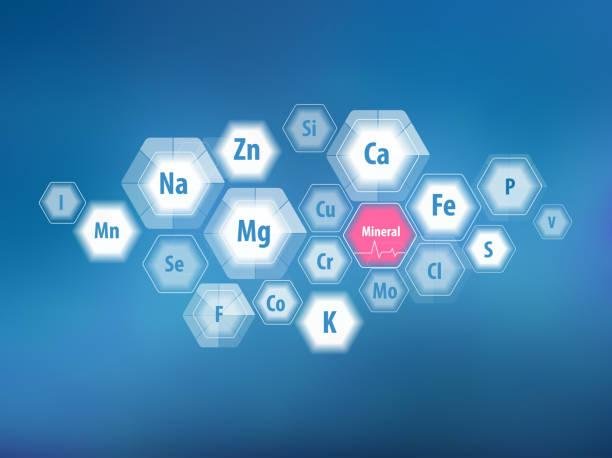 Ilustración de Minerales Para La Salud Humana y más Vectores Libres de Derechos de Elemento traza - Elemento traza, Mineral, Estructura física - iStock